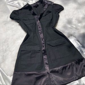 BEBE SATIN ACCENTED UTILITY DRESS